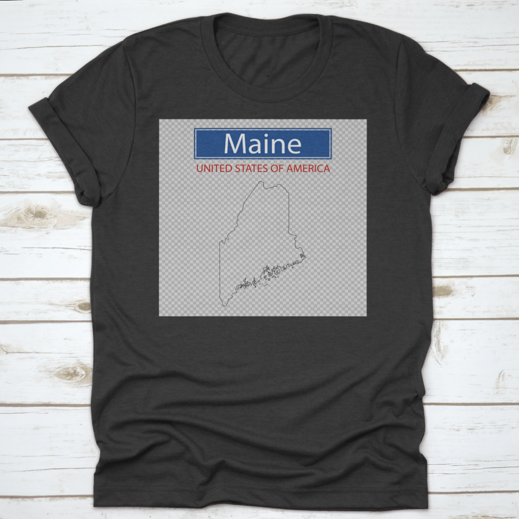 A comfortable t-shirt featuring an outline map of the state of Maine, showcasing its unique shape and geographical features.